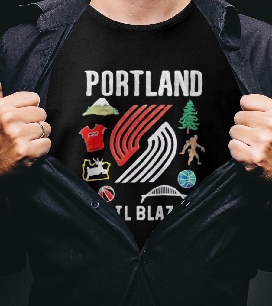 Portland Trail Blazers NBA X Market Claymation Mountains Trees Basketball Sasquatch Bridge T-Shirt