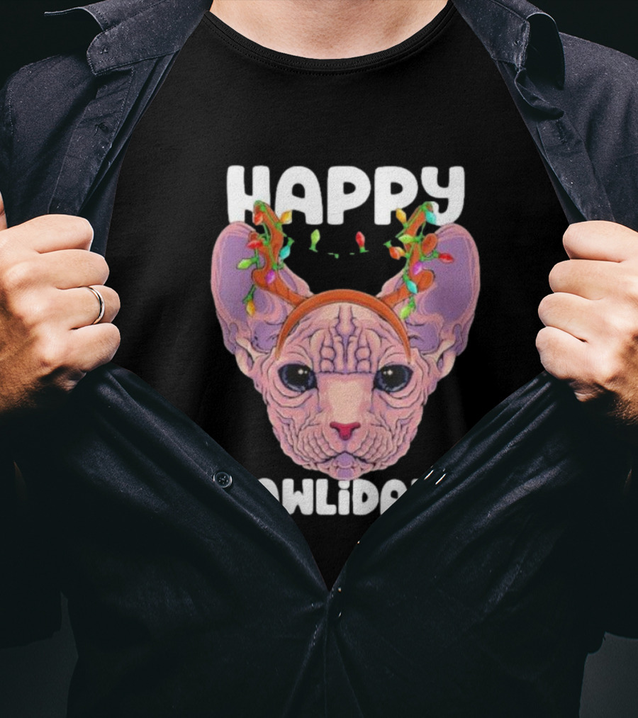 Happy Pawlidays Sphynx Cat With Christmas Lights T-Shirt
