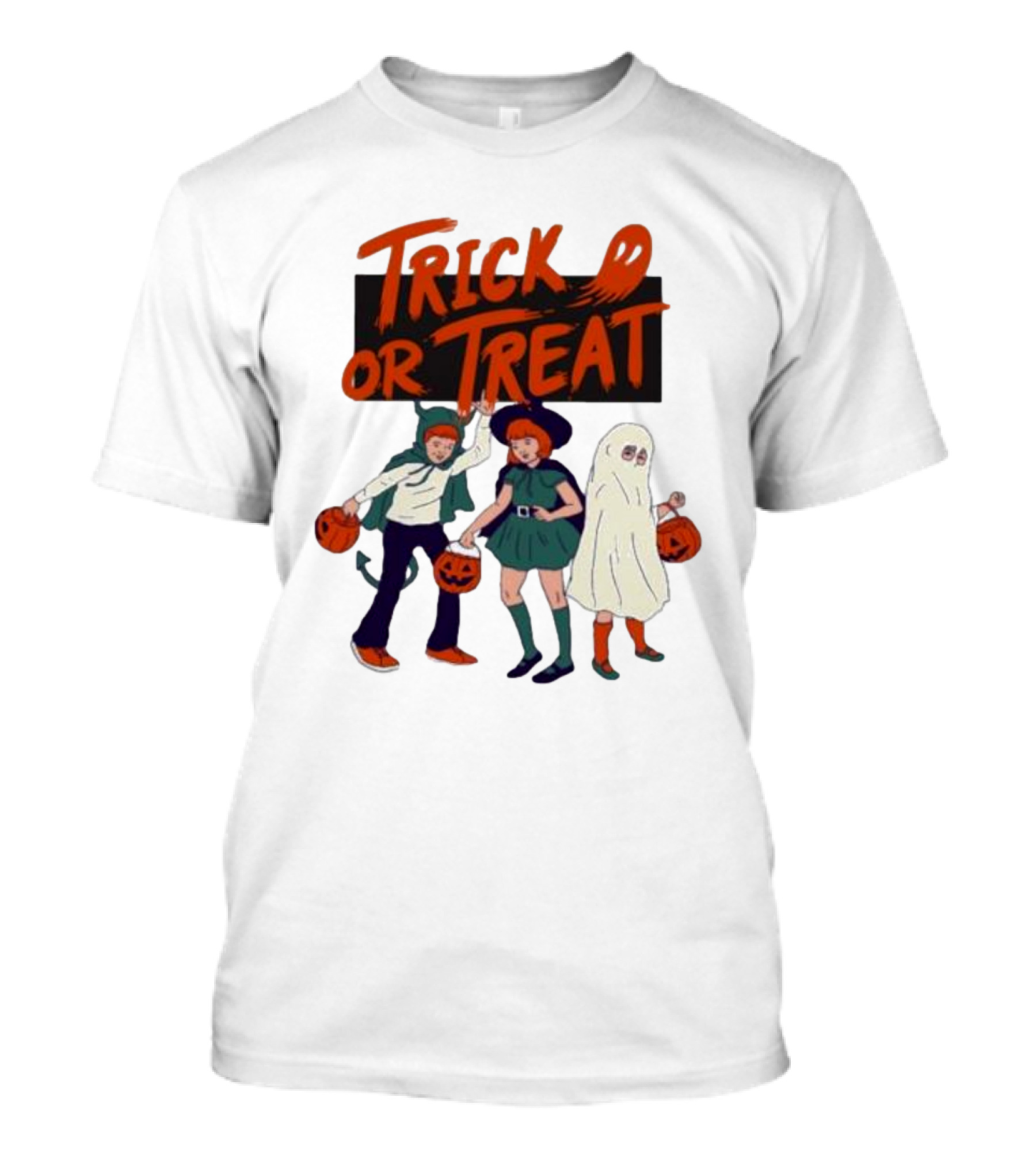 Trick Or Treat Friends In Halloween Festival With Pumpkins Ghost Costume T-Shirt