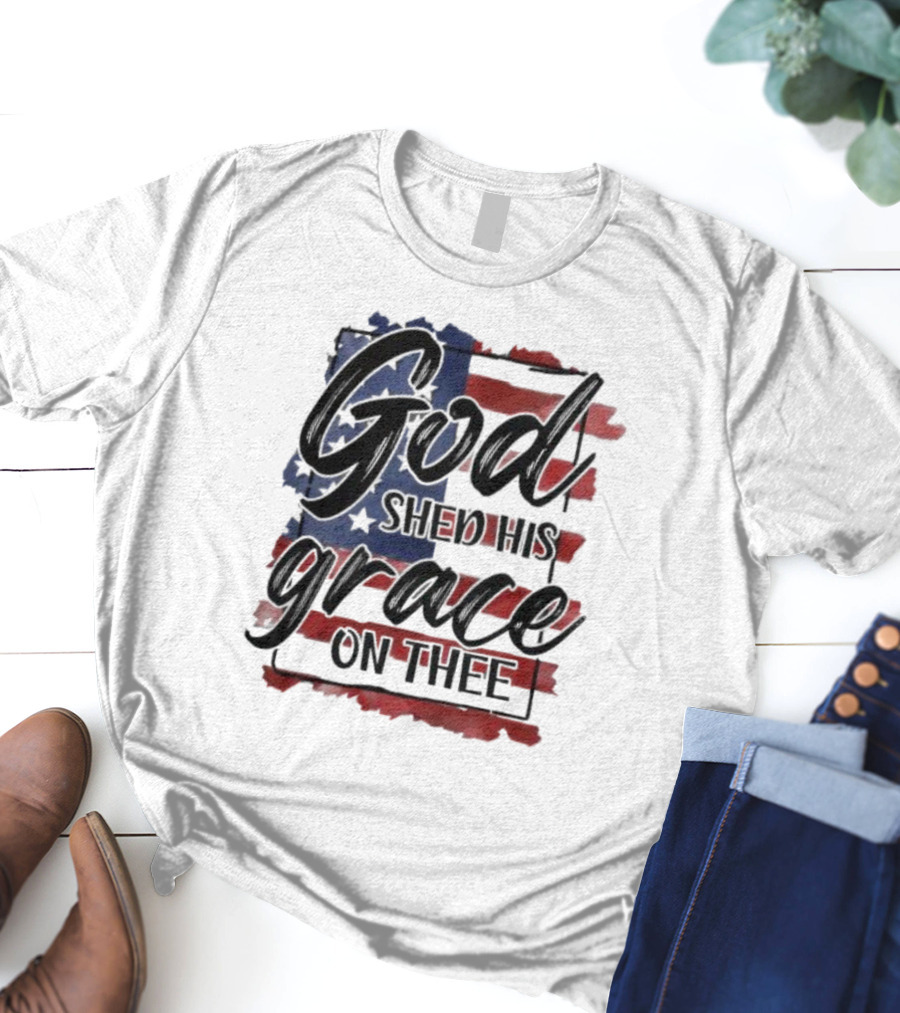God Shed His Grace On Thee American Flag USA Patriotic T-Shirt