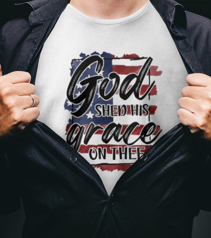 God Shed His Grace On Thee American Flag USA Patriotic T-Shirt