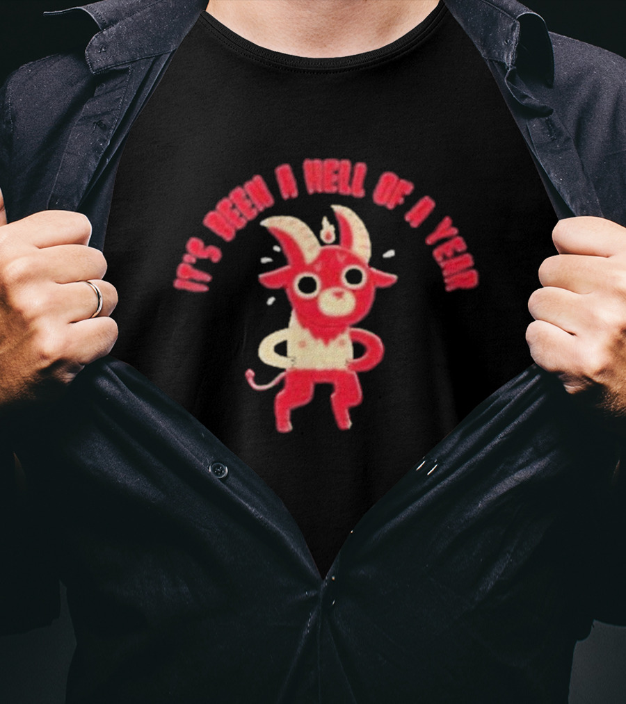 It’s Been A Hell Of A Year Red Cartoon Goat With Horns T-Shirt