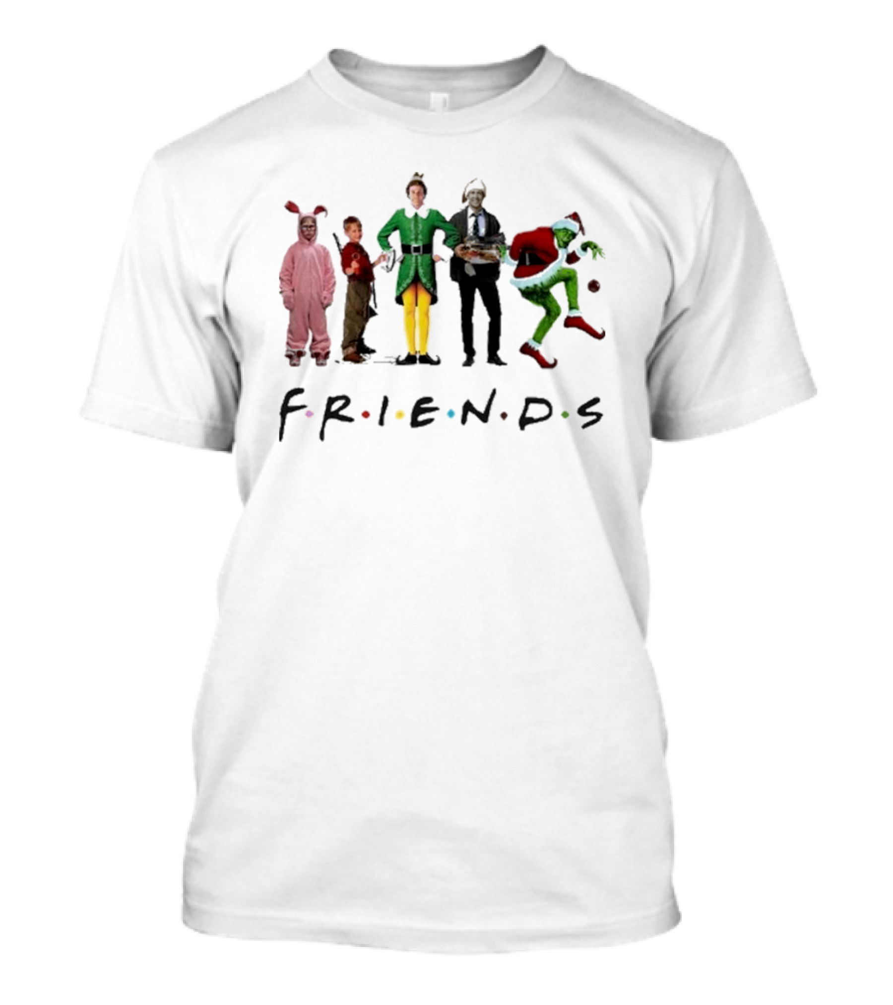 Friends Christmas Elf Grinch Bunny Ross Matthew Perry Funny Christmas Party T-Shirt