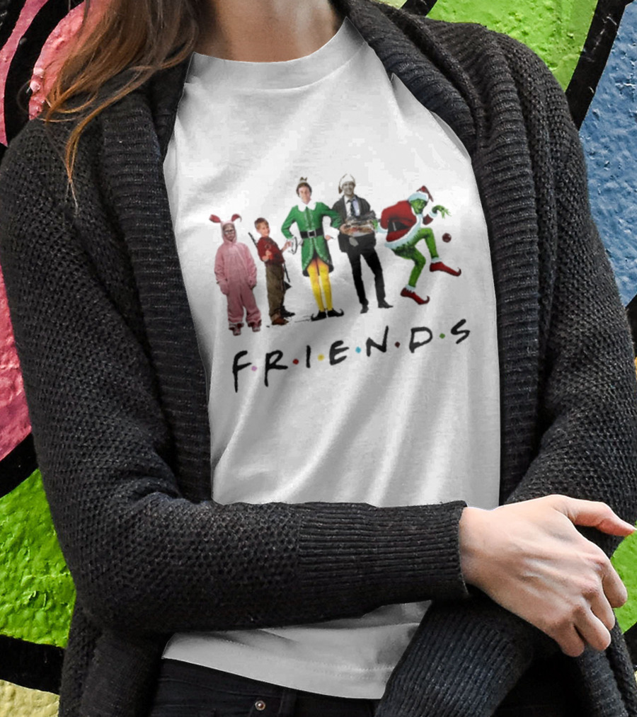 Friends Christmas Elf Grinch Bunny Ross Matthew Perry Funny Christmas Party T-Shirt