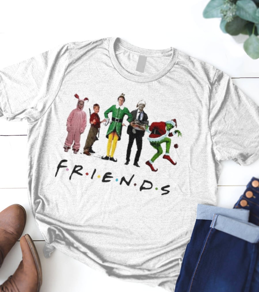 Friends Christmas Elf Grinch Bunny Ross Matthew Perry Funny Christmas Party T-Shirt
