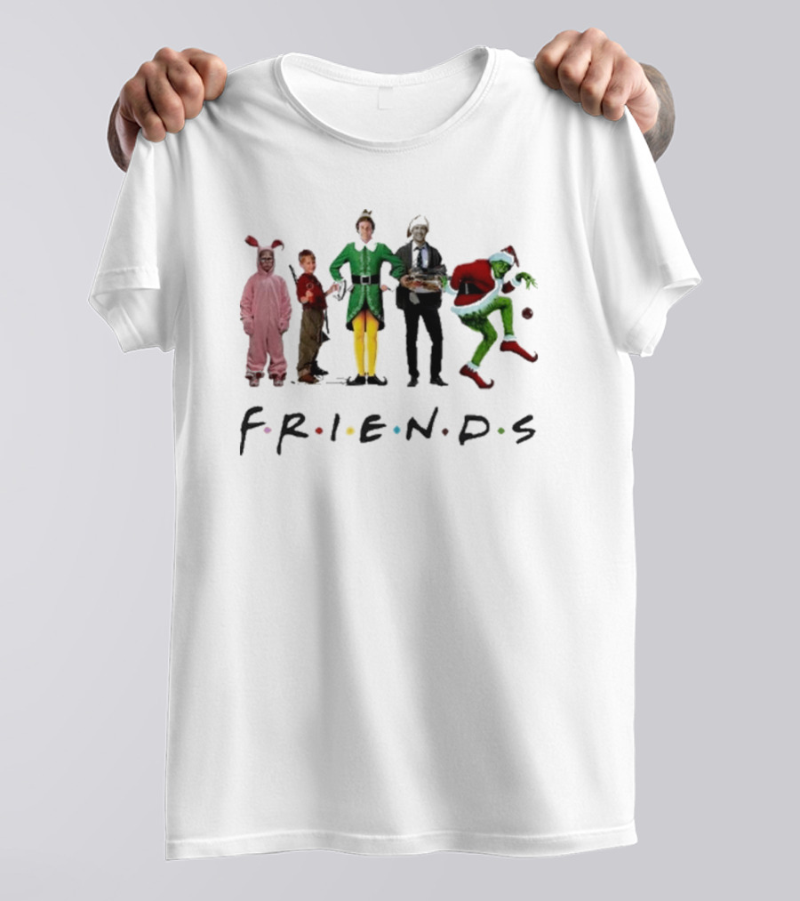 Friends Christmas Elf Grinch Bunny Ross Matthew Perry Funny Christmas Party T-Shirt