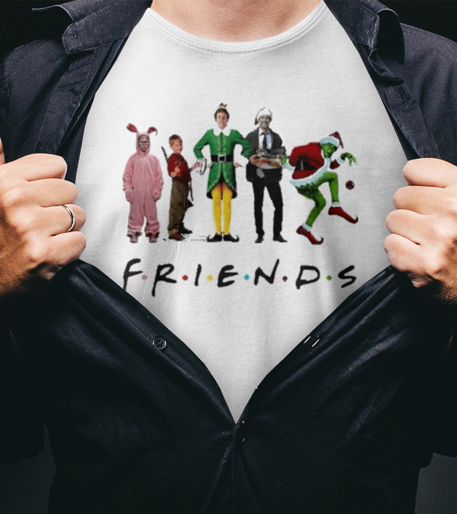 Friends Christmas Elf Grinch Bunny Ross Matthew Perry Funny Christmas Party T-Shirt