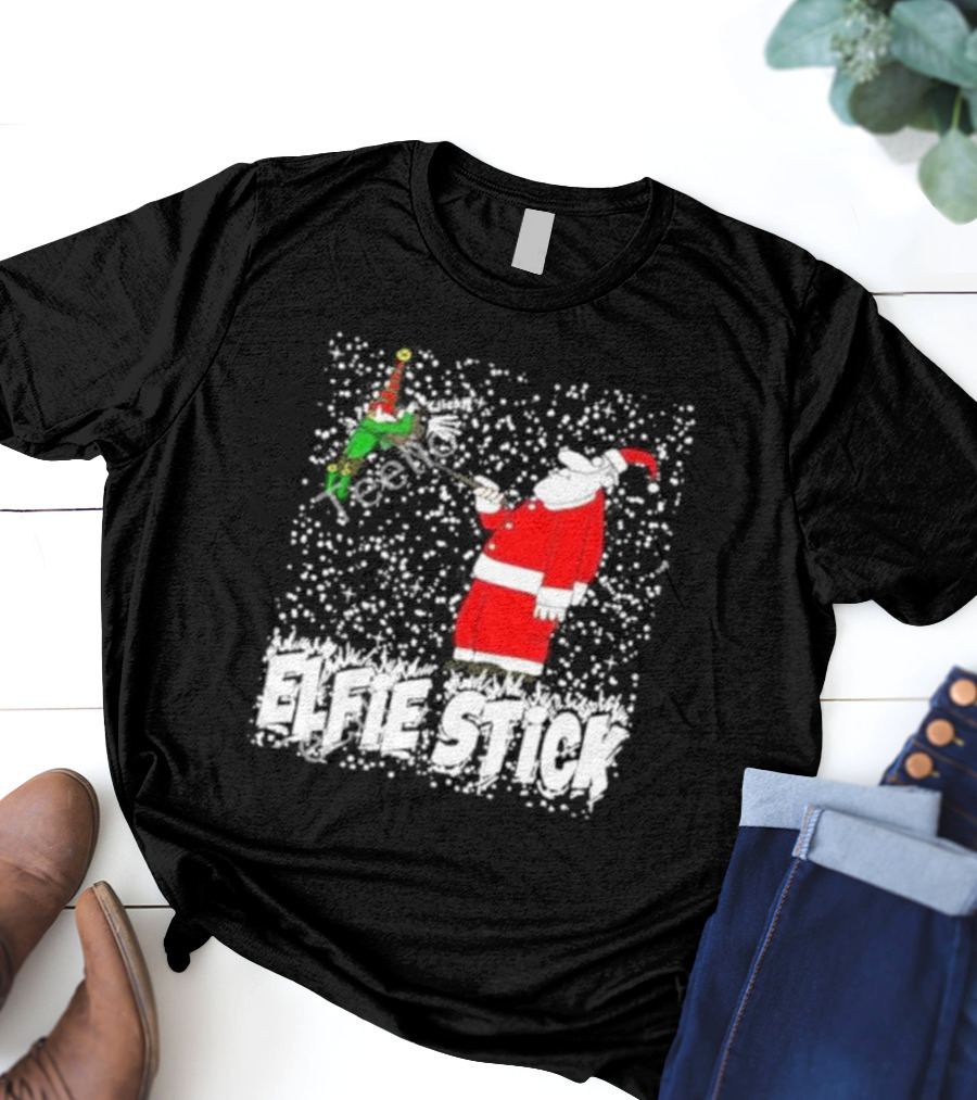 Elfie Stick Santa Christmas Humor T-Shirt