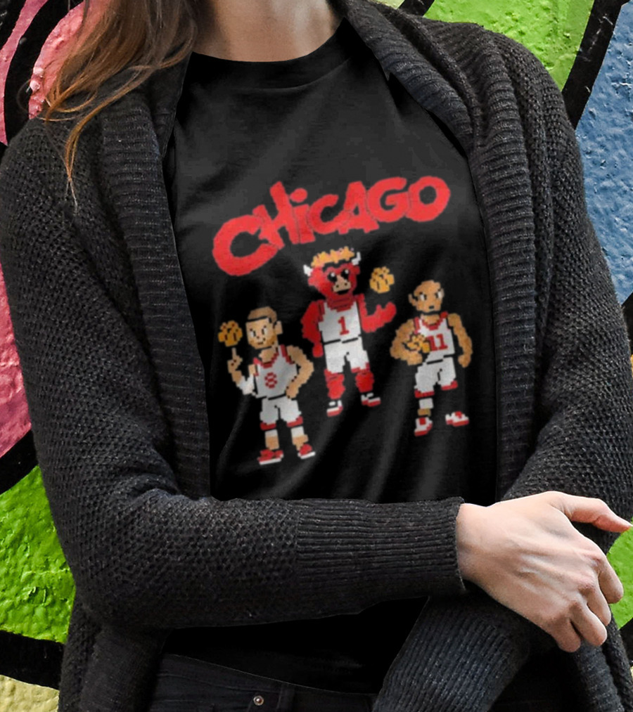 Chicago Bulls NBA Mascot And Player Pixel Art Chicago T-Shirt