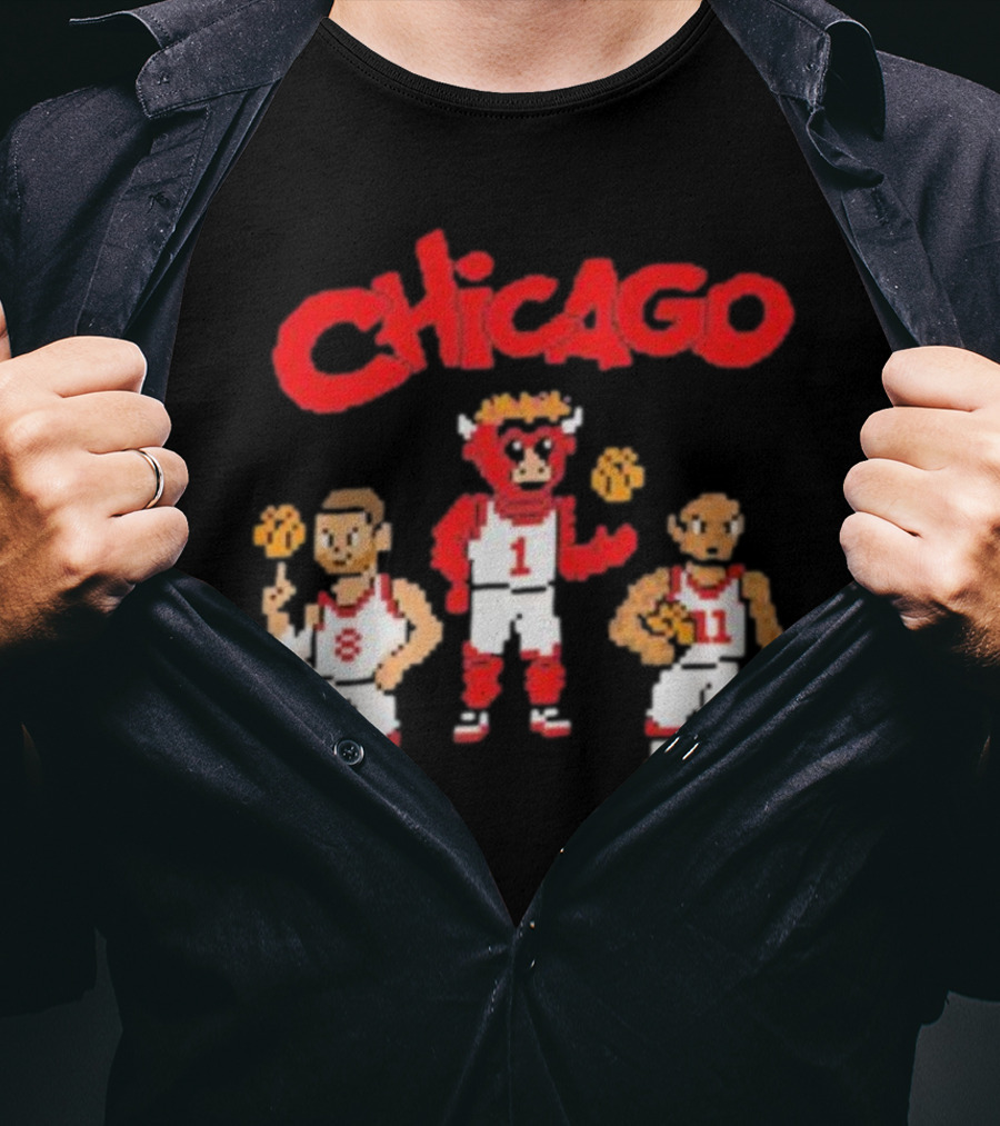 Chicago Bulls NBA Mascot And Player Pixel Art Chicago T-Shirt
