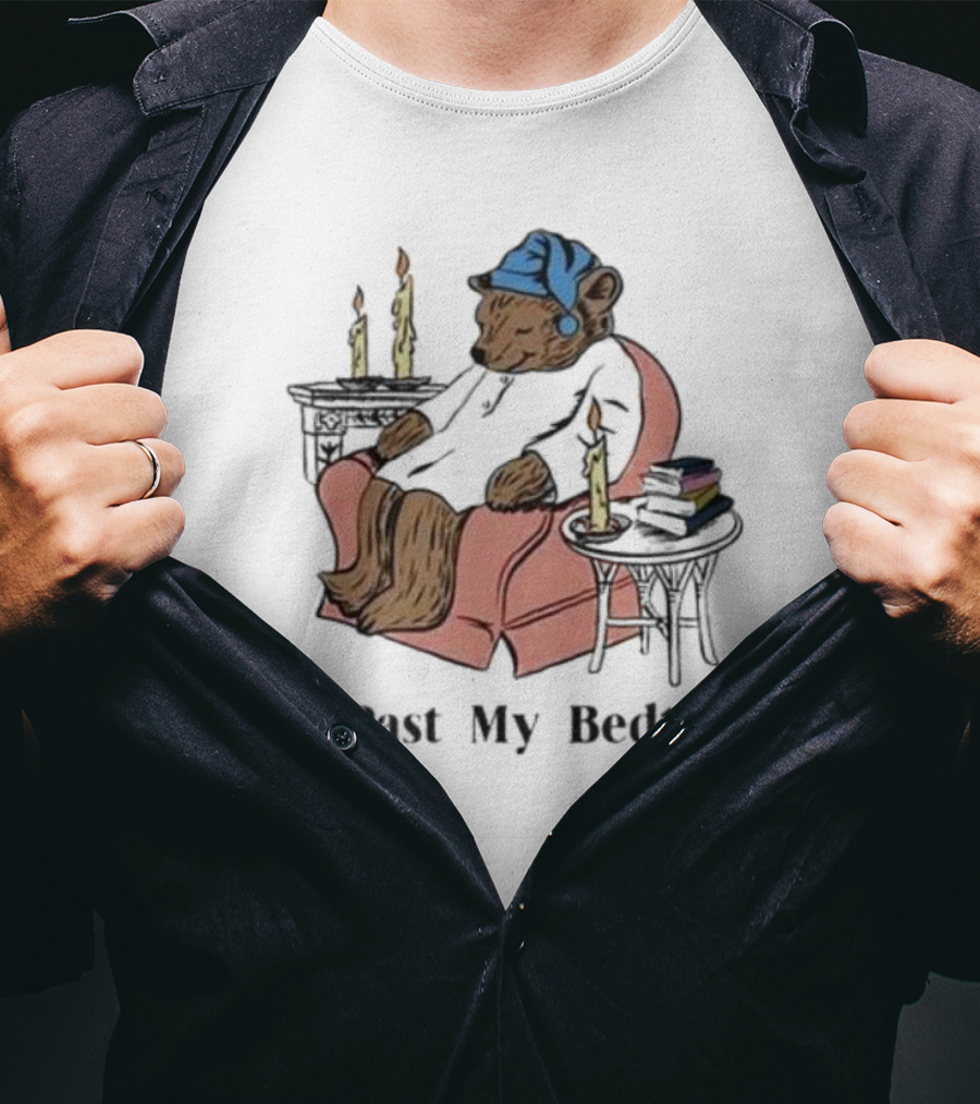 It's Past My Bedtime Cozy Sleeping Bear With Candles And Books T-Shirt