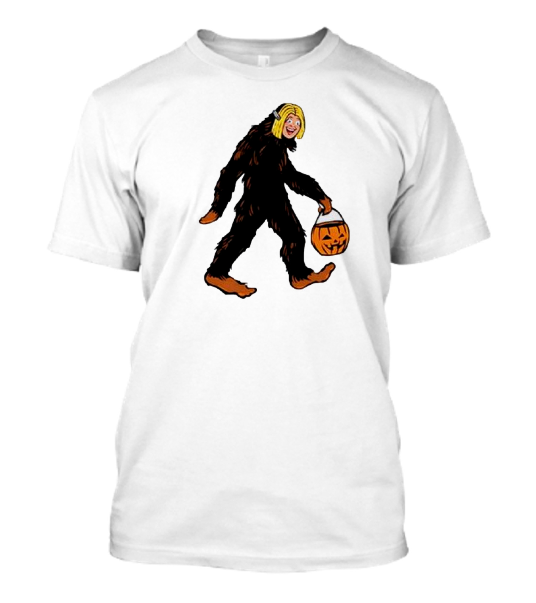 Mystical Halloween Sasquatch Holding Pumpkin Bucket Spooky Costume T-Shirt
