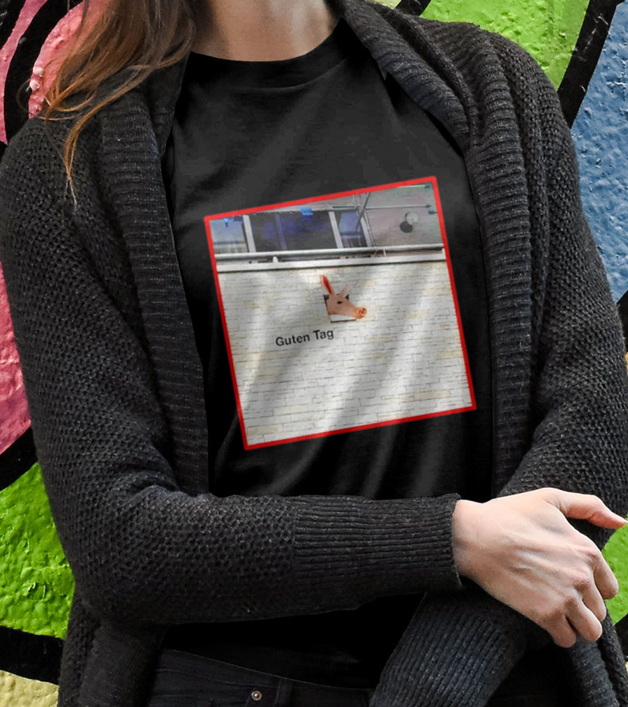 Guten Tag Pig Wall Mount With Brick Background T-Shirt
