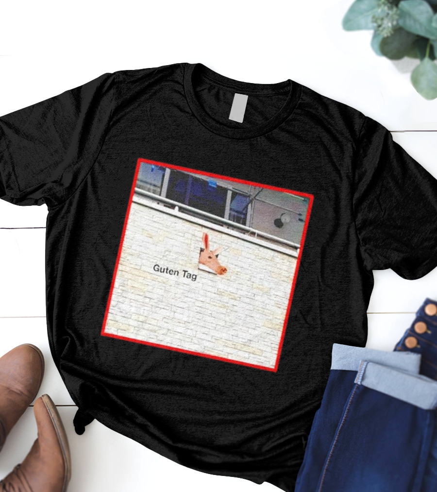 Guten Tag Pig Wall Mount With Brick Background T-Shirt