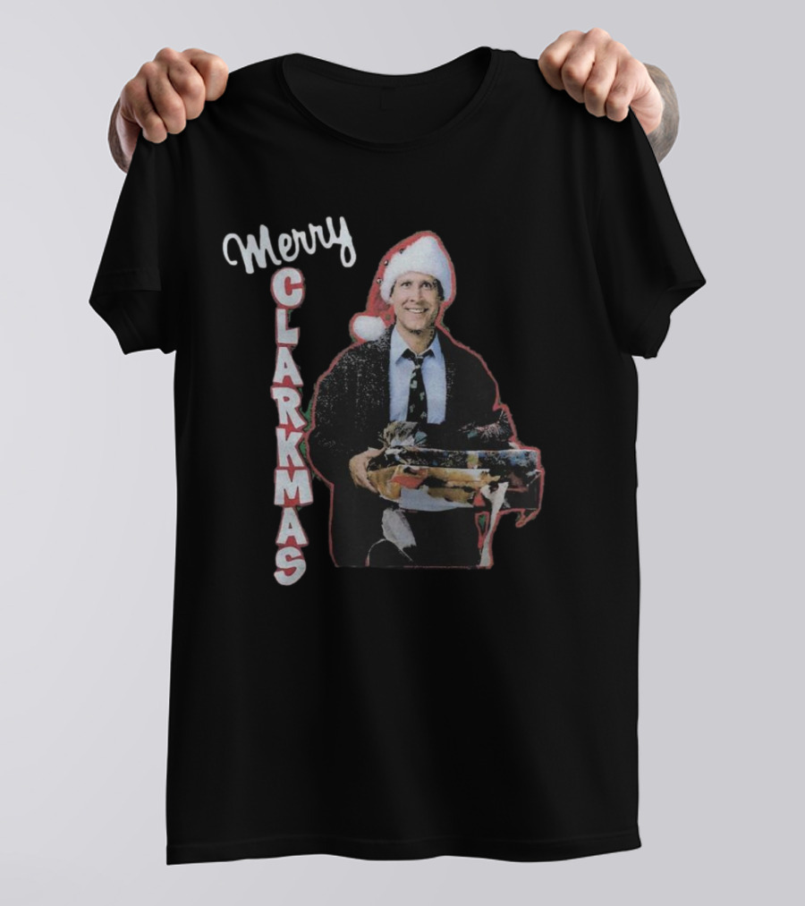 Merry Clarkmas Christmas Vacation Santa Hat Holding Gifts T-Shirt