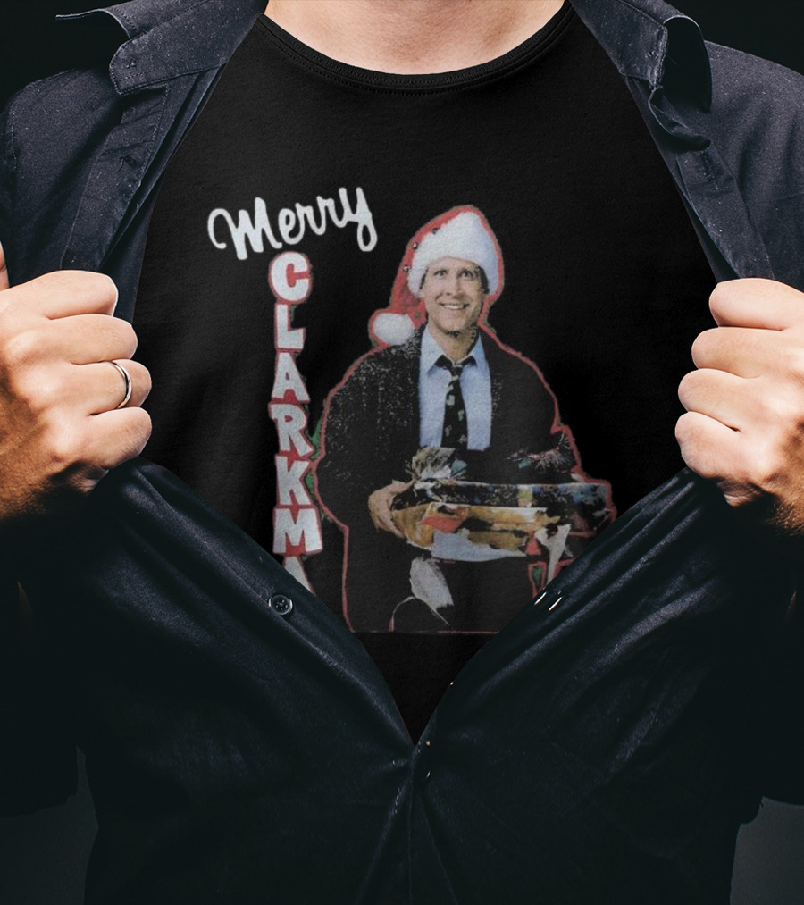 Merry Clarkmas Christmas Vacation Santa Hat Holding Gifts T-Shirt