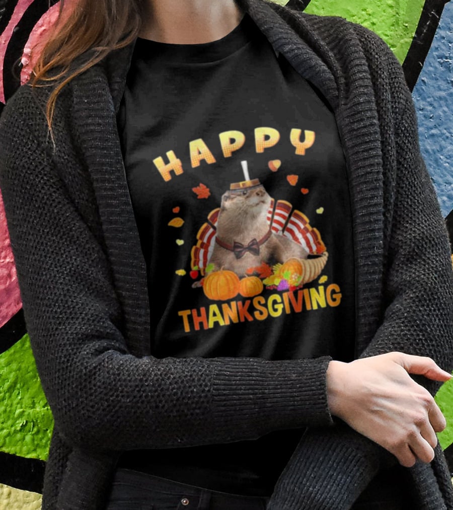 Happy Thanksgiving Otter Turkey Pilgrim T-Shirt