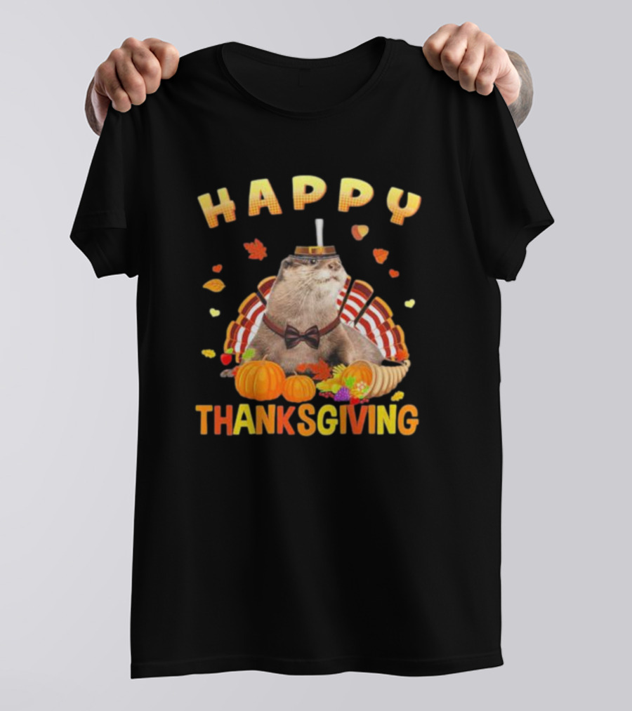 Happy Thanksgiving Otter Turkey Pilgrim T-Shirt