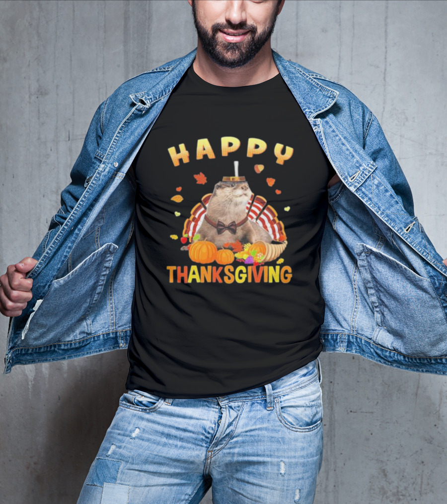 Happy Thanksgiving Otter Turkey Pilgrim T-Shirt