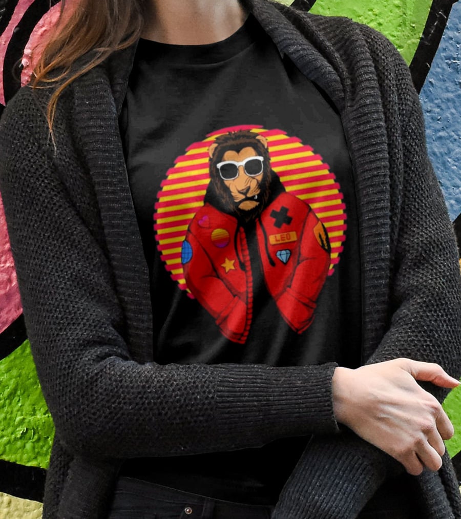 Captainsauce Merch Cool Lion Leo Jacket Retro Stripes T-Shirt