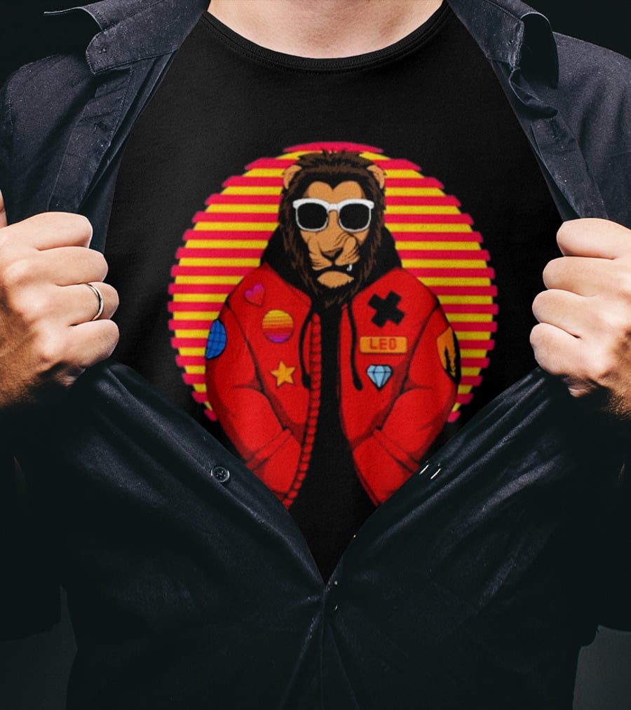 Captainsauce Merch Cool Lion Leo Jacket Retro Stripes T-Shirt