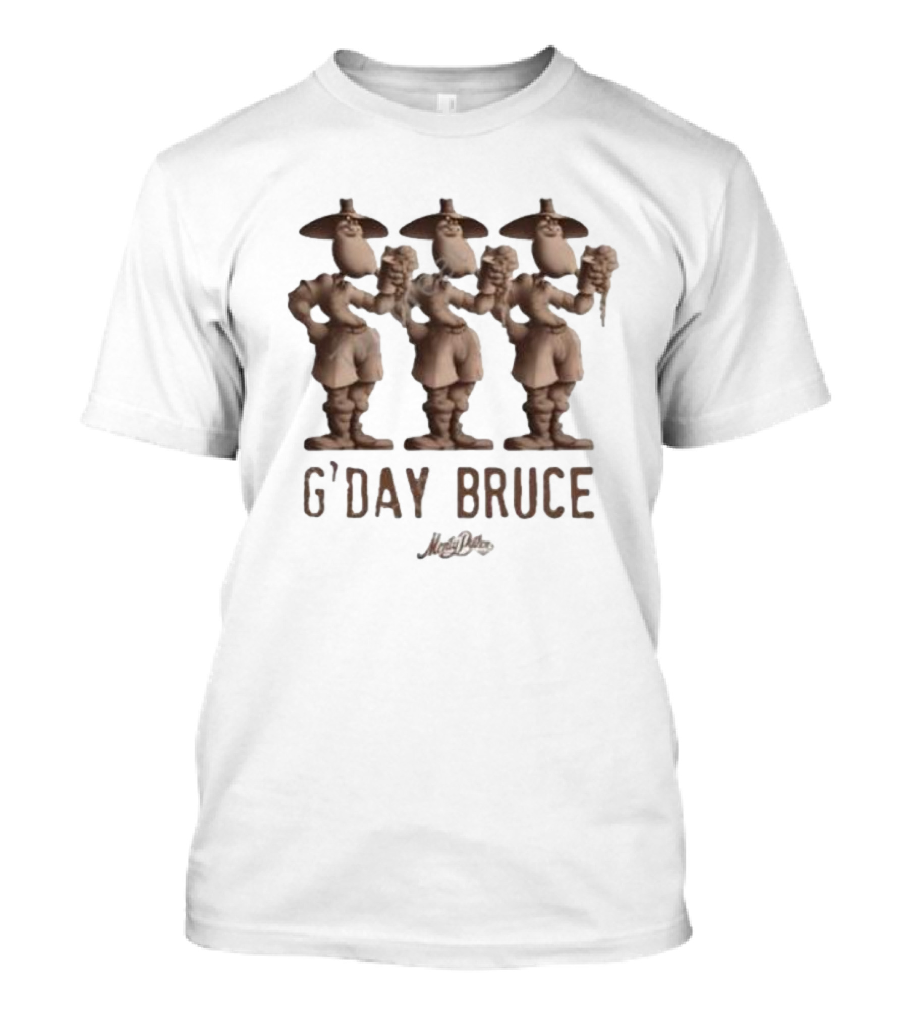 Monty Python G’day Bruce Three Figures Holding Mugs T-Shirt