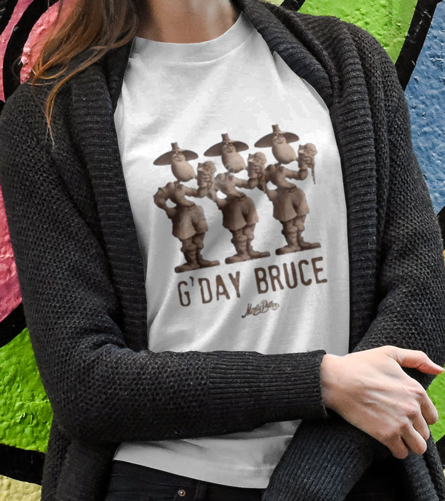 Monty Python G’day Bruce Three Figures Holding Mugs T-Shirt
