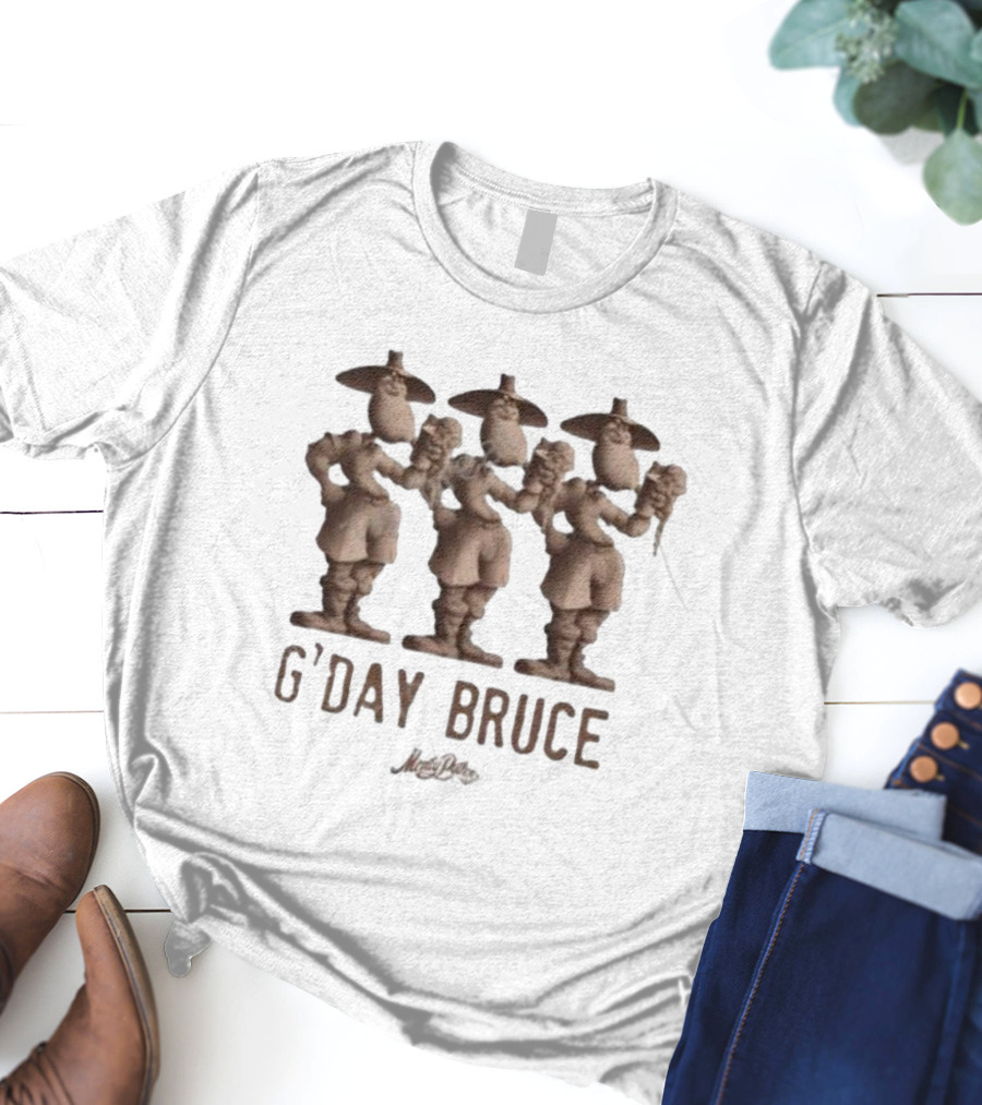Monty Python G’day Bruce Three Figures Holding Mugs T-Shirt