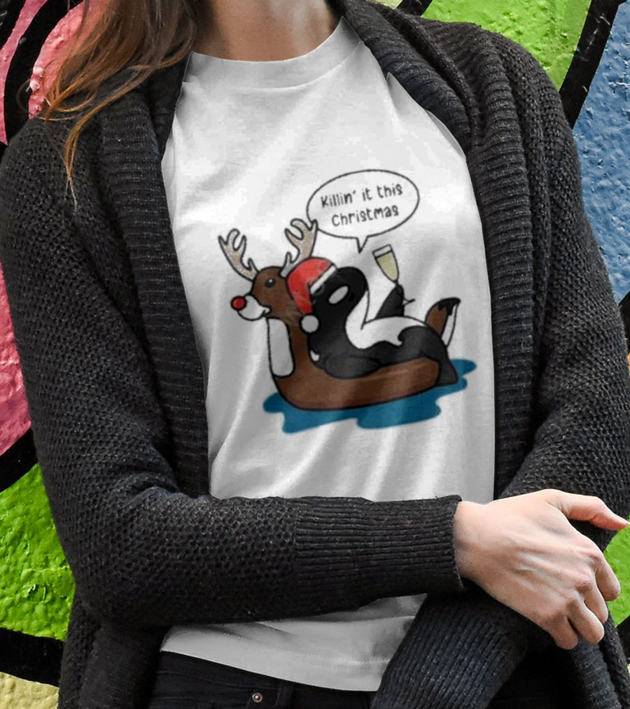 Killin' It This Christmas Dolphin Orca Reindeer T-Shirt