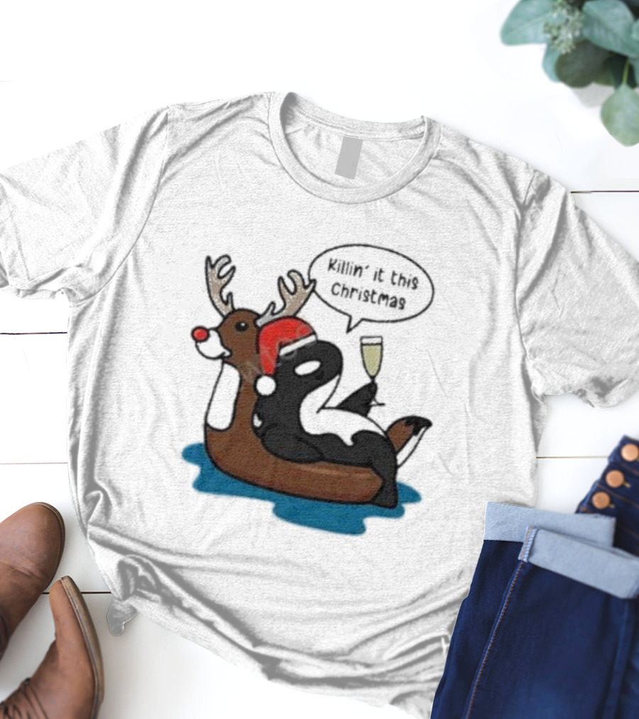 Killin' It This Christmas Dolphin Orca Reindeer T-Shirt