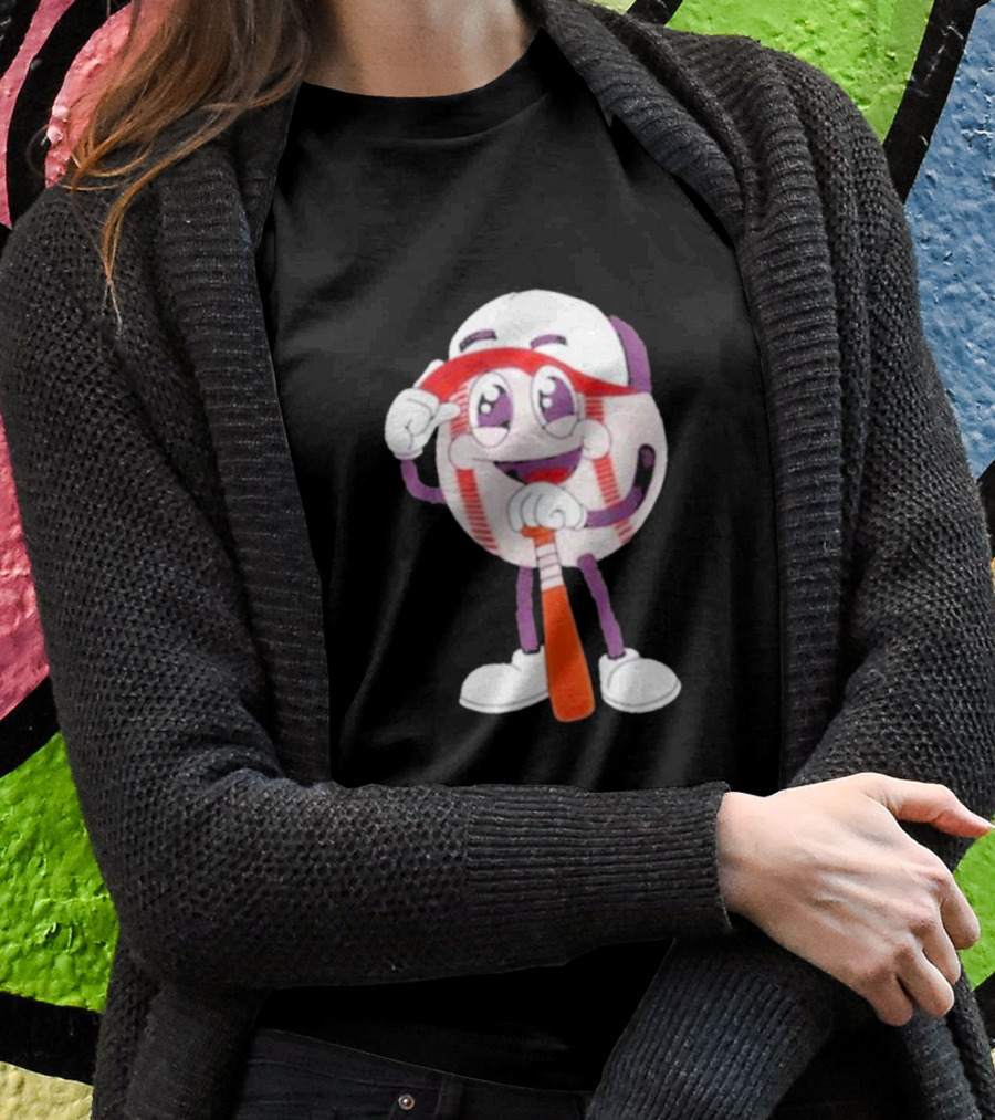 Smiling Baseball Mascot With Bat And Cap T-Shirt