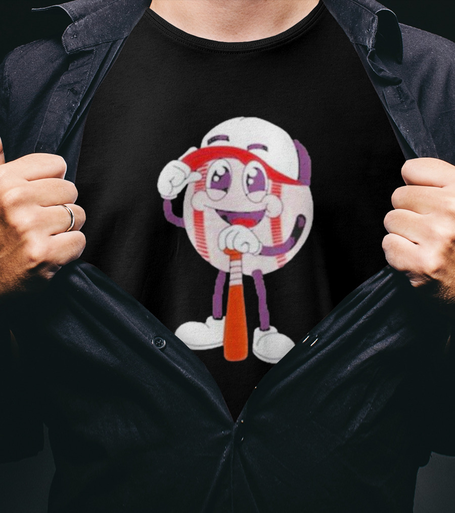 Smiling Baseball Mascot With Bat And Cap T-Shirt