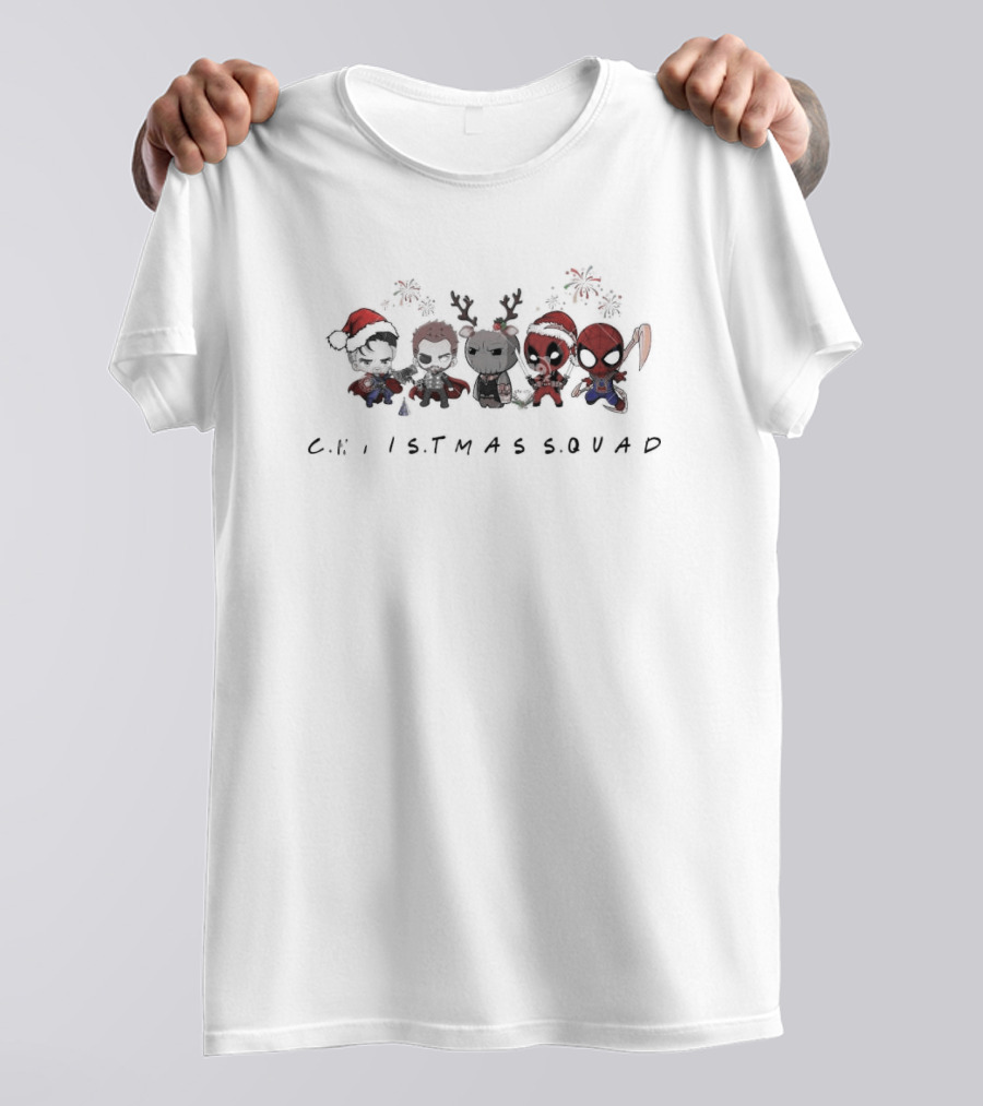 Chibi Santa Avengers Christmas Squad Christmas Groot Reindeer Deadpool Spiderman Holiday Characters T-Shirt