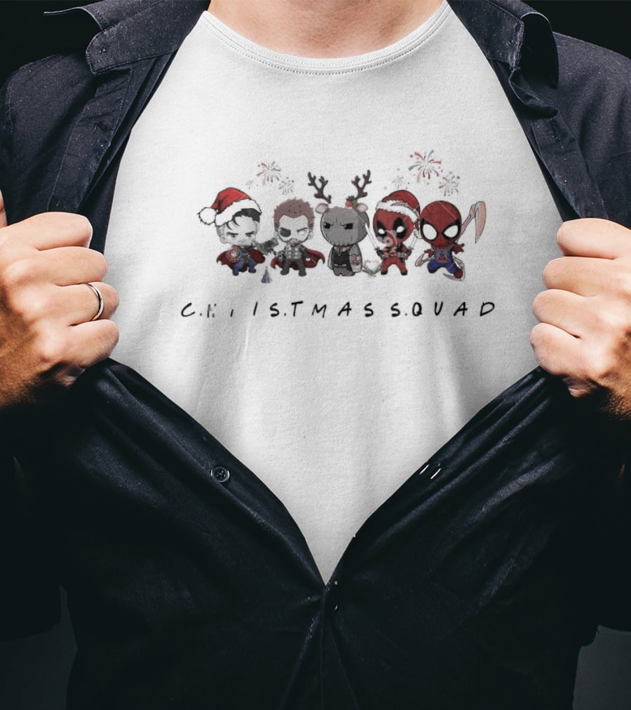 Chibi Santa Avengers Christmas Squad Christmas Groot Reindeer Deadpool Spiderman Holiday Characters T-Shirt