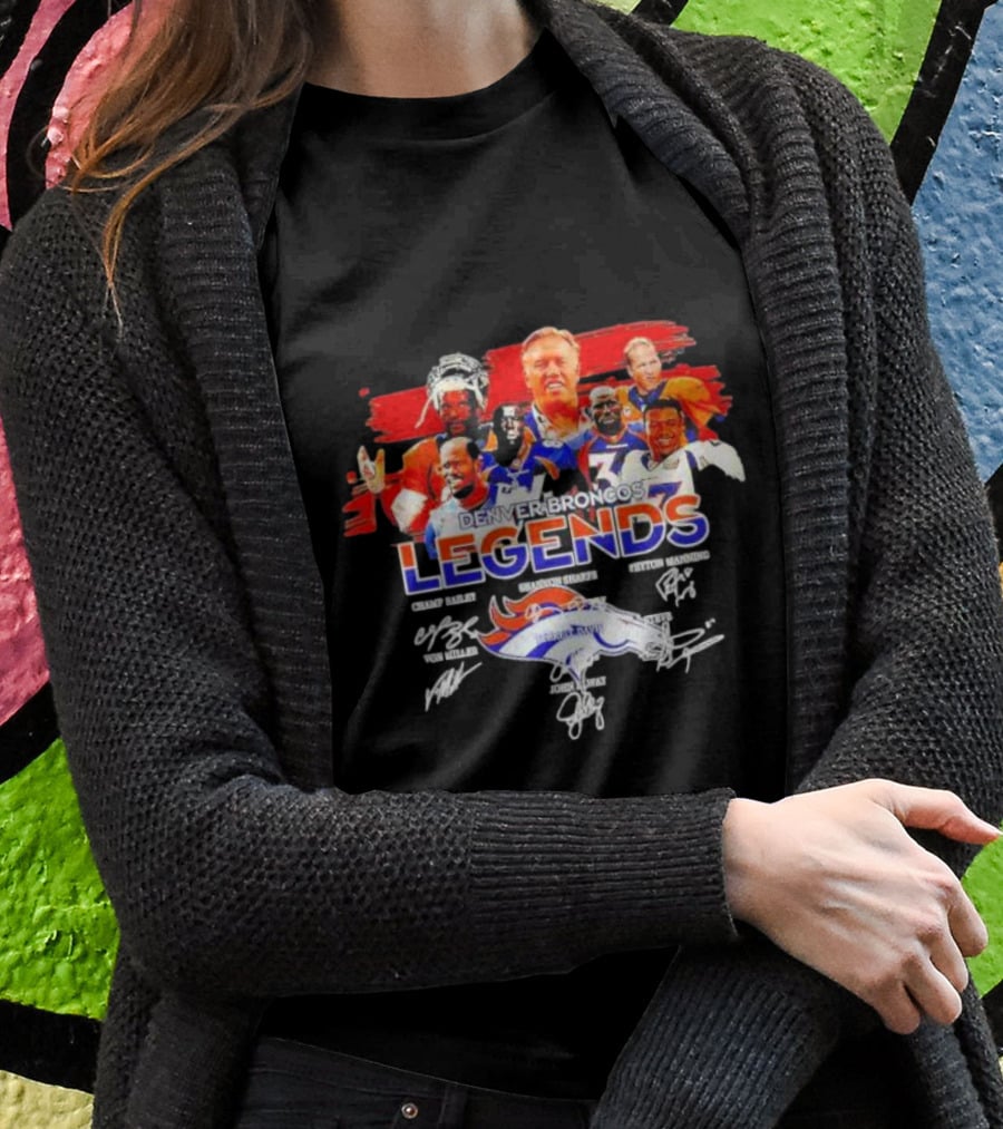 Denver Broncos Legends Champ Bailey Shannon Sharpe Peyton Manning Von Miller John Elway Signatures Vintage T-Shirt