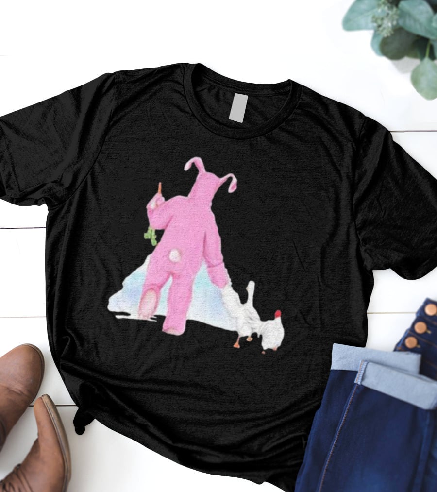 Matthew Perry Pink Bunny Holding Chicken T-Shirt