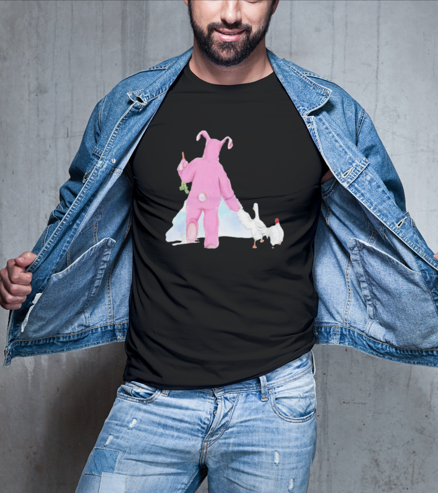 Matthew Perry Pink Bunny Holding Chicken T-Shirt