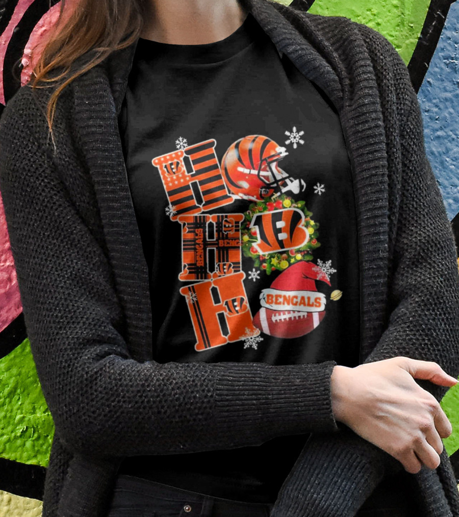Cincinnati Bengals Ho Ho Ho Christmas Football Team T-Shirt