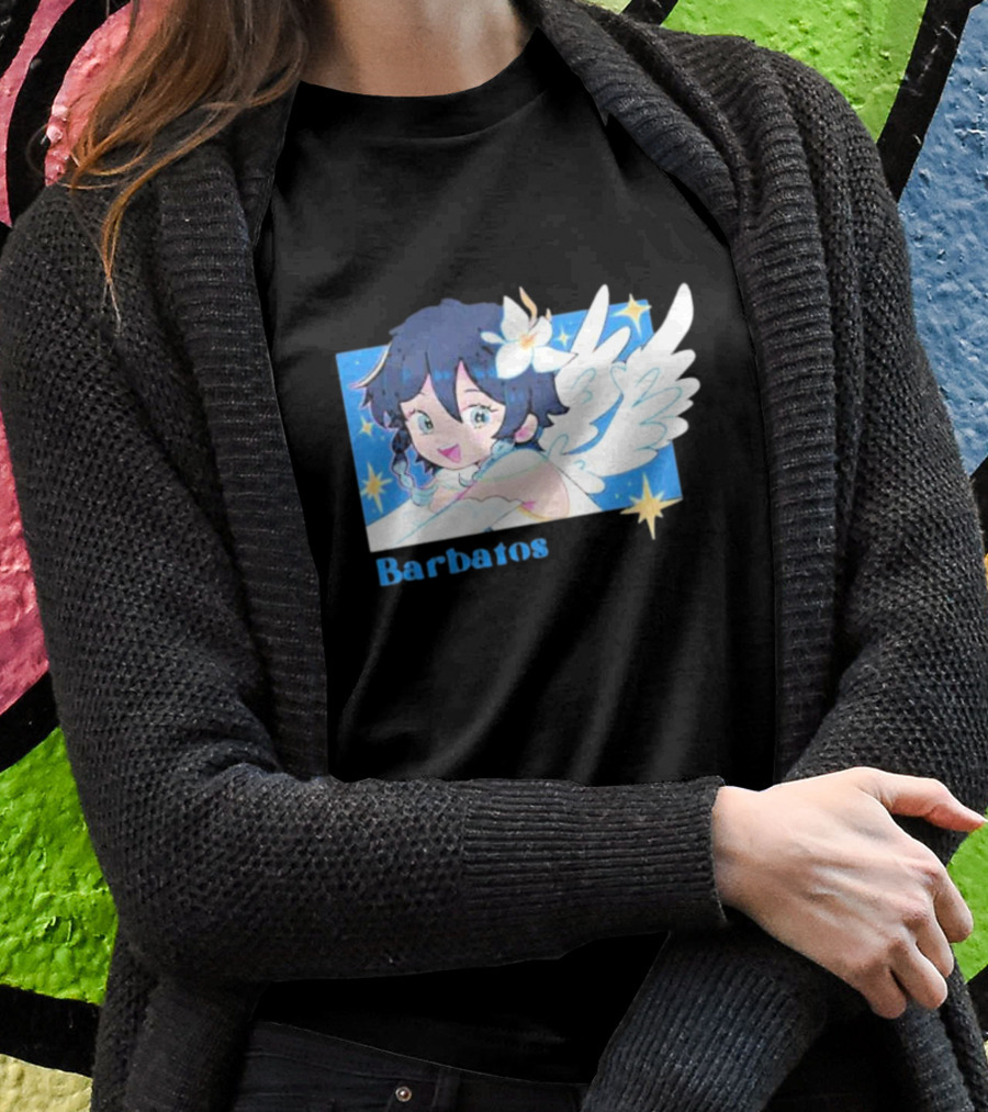 Genshin Impact Barbatos Angelic Blue Winged Character With Stars T-Shirt