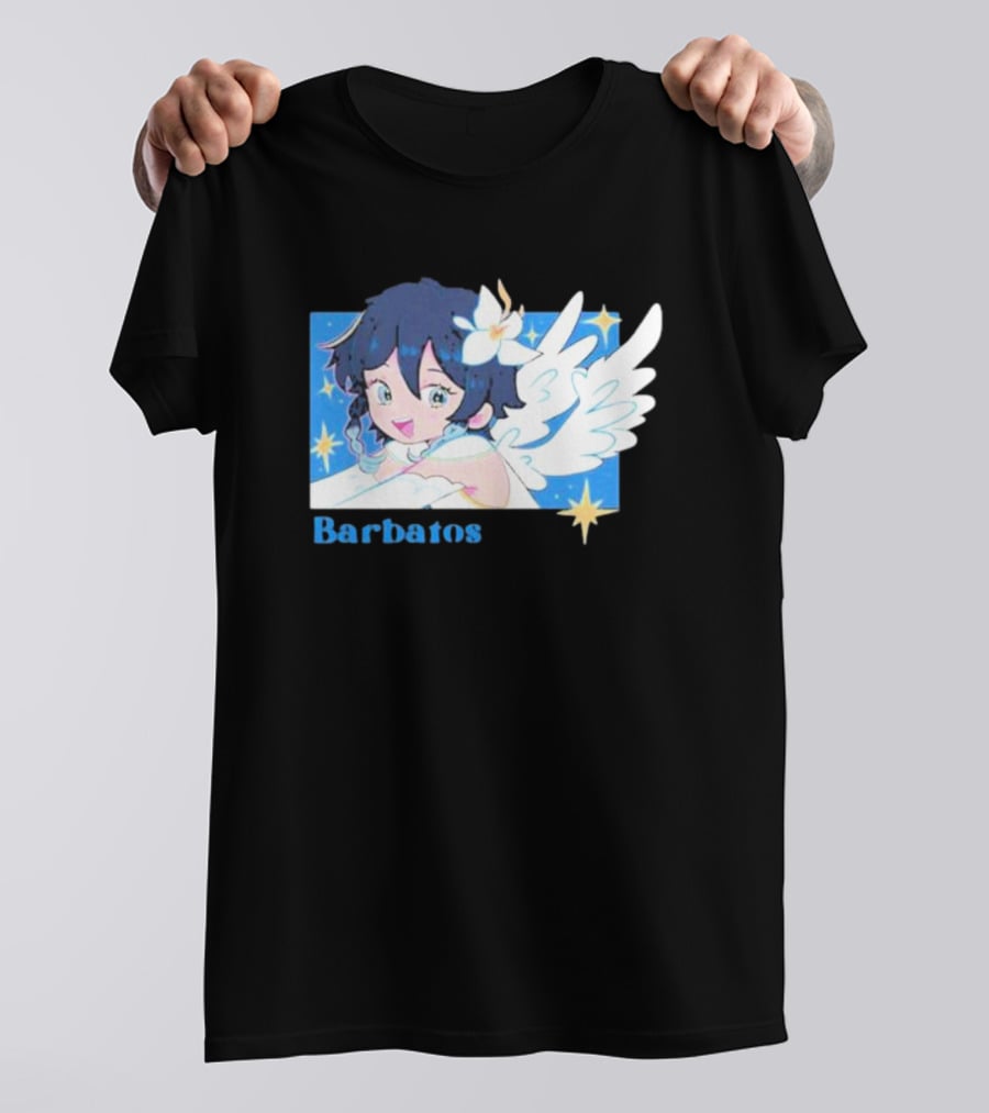 Genshin Impact Barbatos Angelic Blue Winged Character With Stars T-Shirt