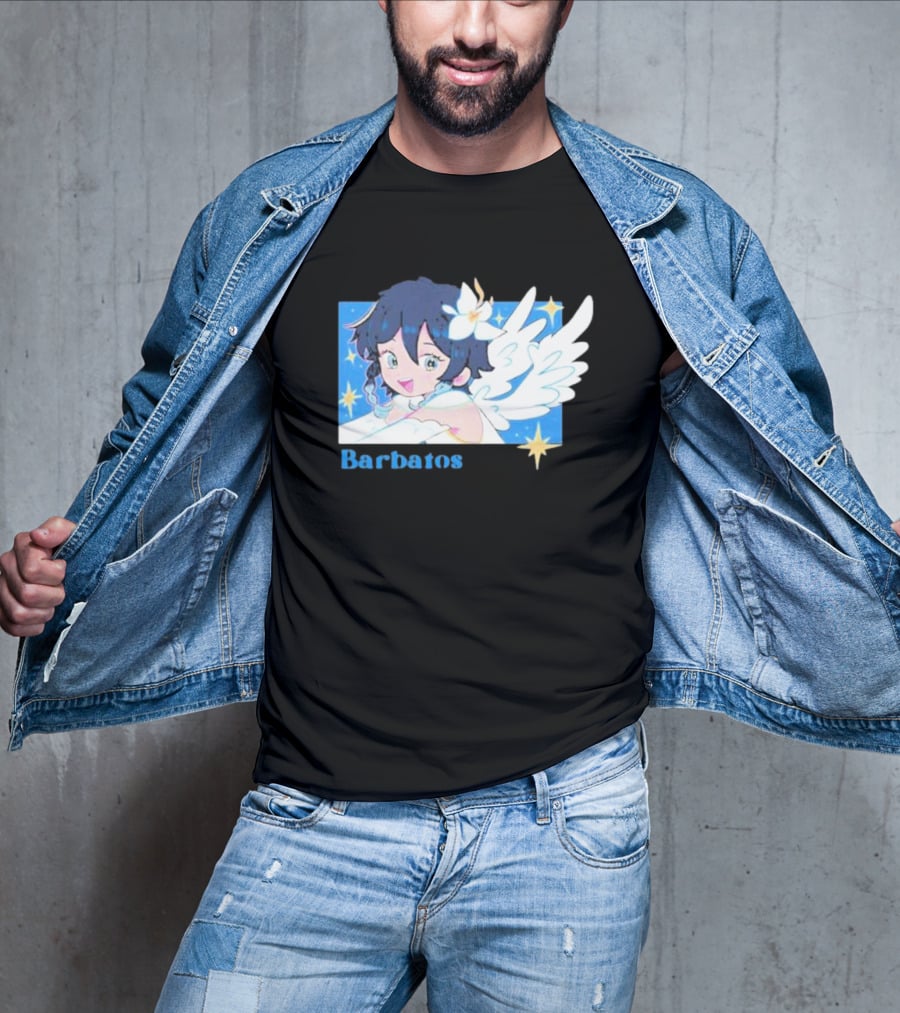 Genshin Impact Barbatos Angelic Blue Winged Character With Stars T-Shirt