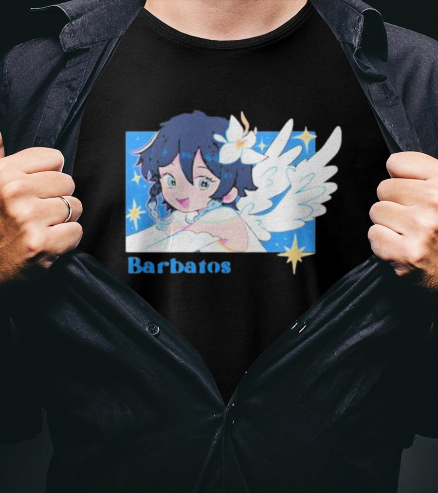 Genshin Impact Barbatos Angelic Blue Winged Character With Stars T-Shirt
