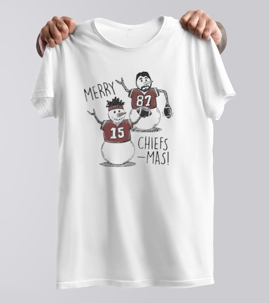 Kansas City Chiefs Snowman Player Merry Chiefsmas 15 87 T-Shirt