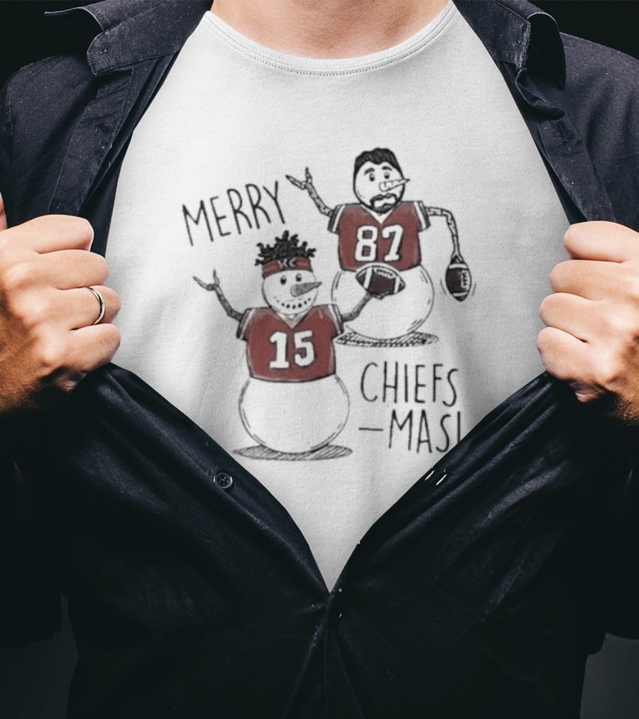 Kansas City Chiefs Snowman Player Merry Chiefsmas 15 87 T-Shirt