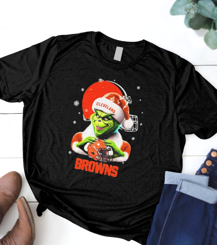 Santa Grinch Love Cleveland Browns Merry Christmas T-Shirt