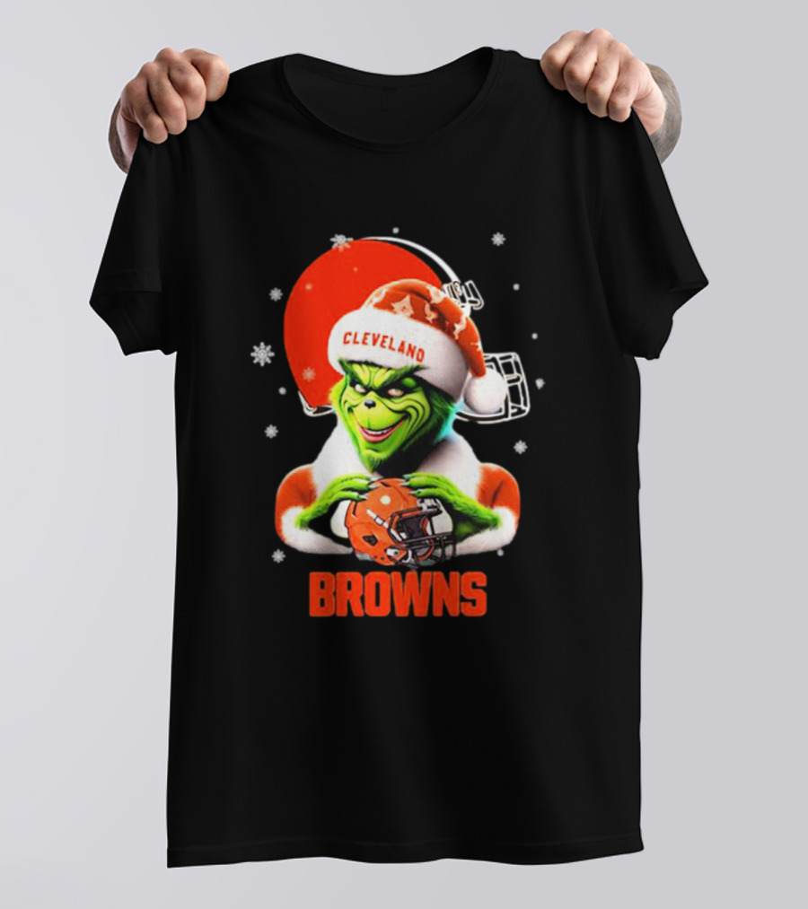 Santa Grinch Love Cleveland Browns Merry Christmas T-Shirt