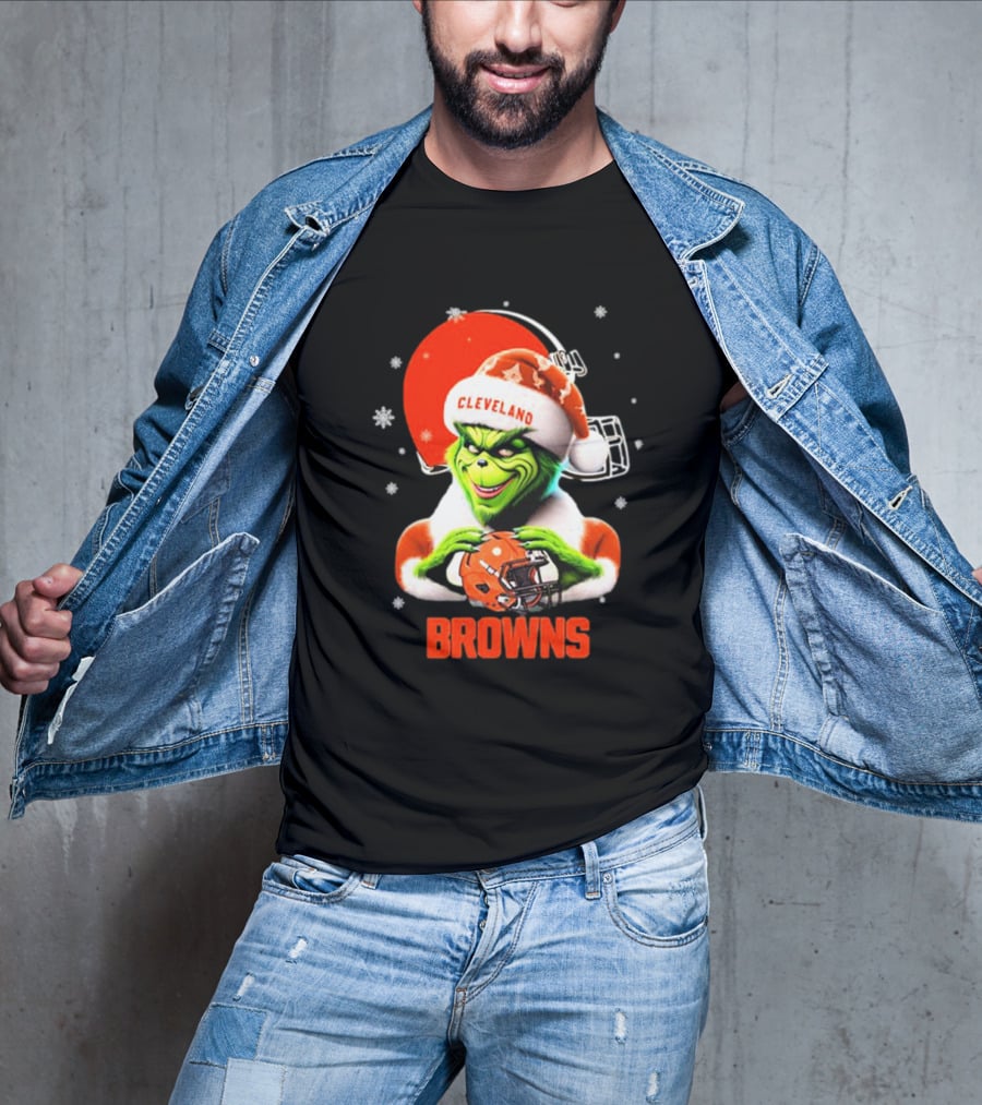 Santa Grinch Love Cleveland Browns Merry Christmas T-Shirt
