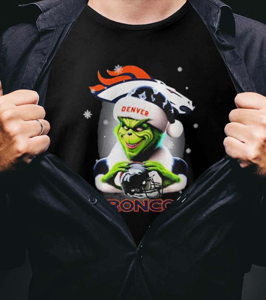 Santa Grinch Merry Christmas Denver Broncos Love T-Shirt