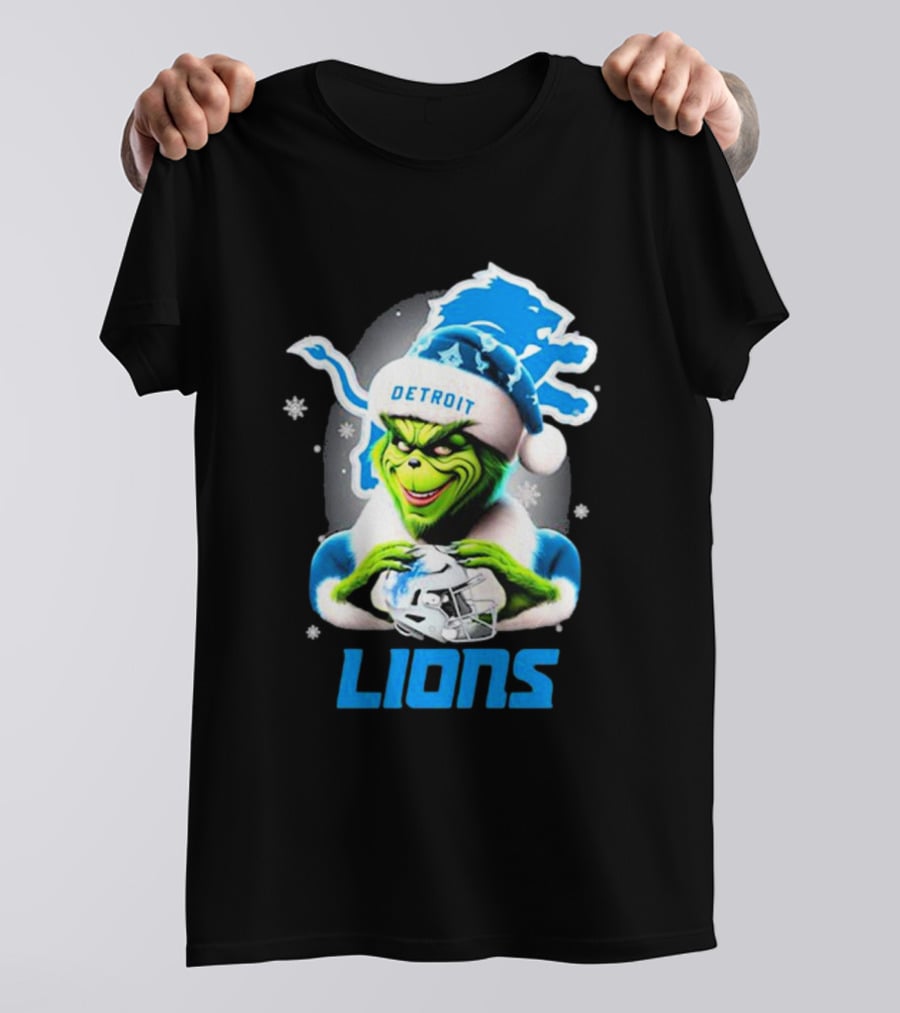 Detroit Lions Grinch Christmas Santa Snowflakes T-Shirt
