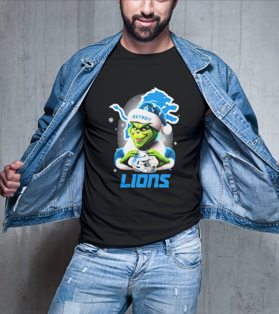 Detroit Lions Grinch Christmas Santa Snowflakes T-Shirt